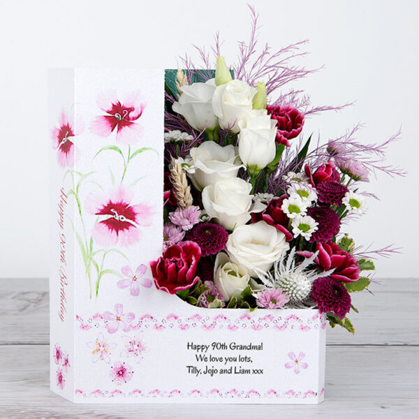 90th Birthday Flowercard With Fresh Flowers (90 Happy Returns)